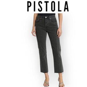 Pistola Charlie High Rise Black Straight Leg Jeans Raw Hem Size 27 Denim Cotton